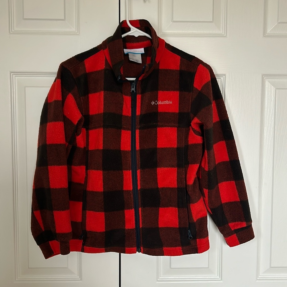 Kids Columbia Buffalo Check Zip Up Fleece Jacket 10/12 GUC